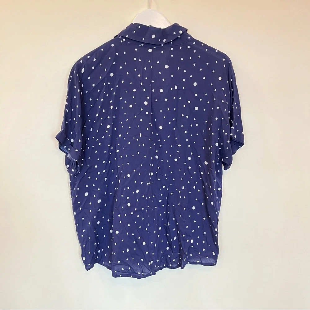 NWT Polagram Button Down Blouse Navy White Polka Dots Womens Large Flowy - Picture 4 of 4